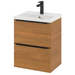 GoodHome Meuble vasque suspendu faible profondeur effet noyer l.50 cm Imandra + plan vasque blanc céramique Nira,