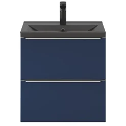 Meuble De Salle De Bains Faible Profondeur|GoodHome Meuble vasque suspendu faible profondeur bleu nuit mat l.60 cm Imandra + plan vasque noir céramique Nira,