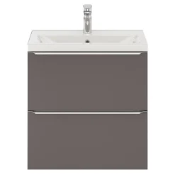 GoodHome Meuble vasque suspendu faible profondeur gris taupe brillant l.60 cm Imandra + plan vasque blanc céramique Nira,