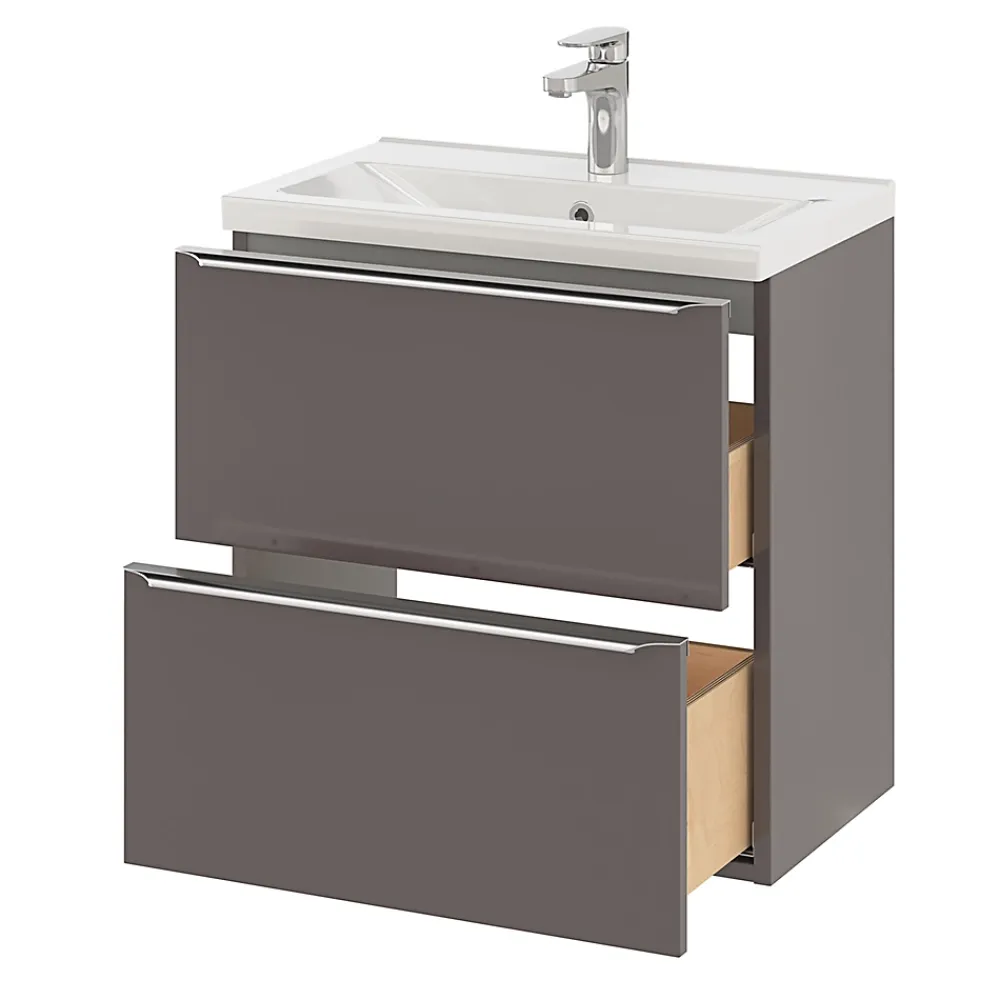 GoodHome Meuble vasque suspendu faible profondeur gris taupe brillant l.60 cm Imandra + plan vasque blanc céramique Nira,