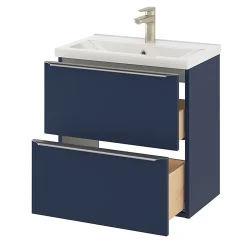 GoodHome Meuble vasque suspendu faible profondeur bleu nuit mat l.60 cm Imandra + plan vasque blanc céramique, Nira
