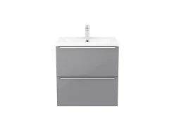 GoodHome Meuble vasque suspendu gris brillant l.60 cm Imandra + plan vasque blanc céramique Nira,