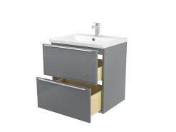 GoodHome Meuble vasque suspendu gris brillant l.60 cm Imandra + plan vasque blanc céramique Nira,