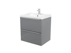 GoodHome Meuble vasque suspendu gris brillant l.60 cm + plan vasque blanc céramique Lana,