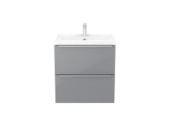 GoodHome Meuble vasque suspendu gris brillant l.60 cm + plan vasque blanc céramique Lana,