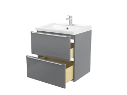 GoodHome Meuble vasque suspendu gris brillant l.60 cm + plan vasque blanc céramique Lana,