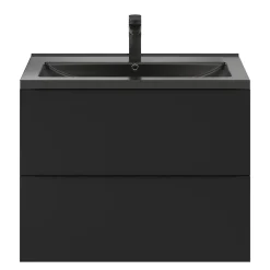 GoodHome Meuble vasque suspendu noir mat l.80 cm Imandra + plan vasque noir céramique Nira,