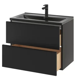 GoodHome Meuble vasque suspendu noir mat l.80 cm Imandra + plan vasque noir céramique Nira,