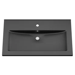 GoodHome Meuble vasque suspendu noir mat l.80 cm Imandra + plan vasque noir céramique Nira,
