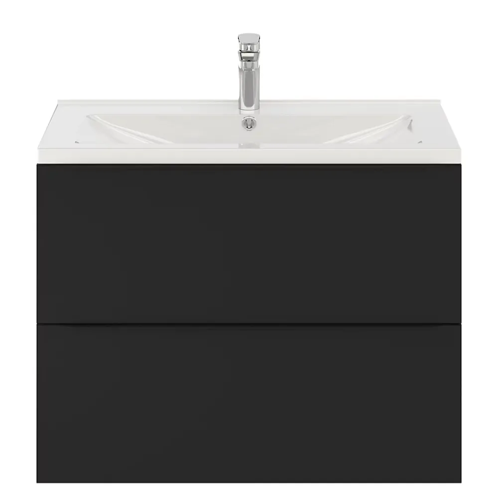 Meuble Vasque|GoodHome Meuble vasque suspendu noir mat l.80 cm Imandra + plan vasque blanc céramique Nira,