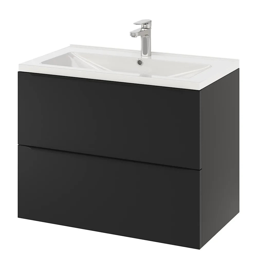 Meuble Vasque|GoodHome Meuble vasque suspendu noir mat l.80 cm Imandra + plan vasque blanc céramique Nira,