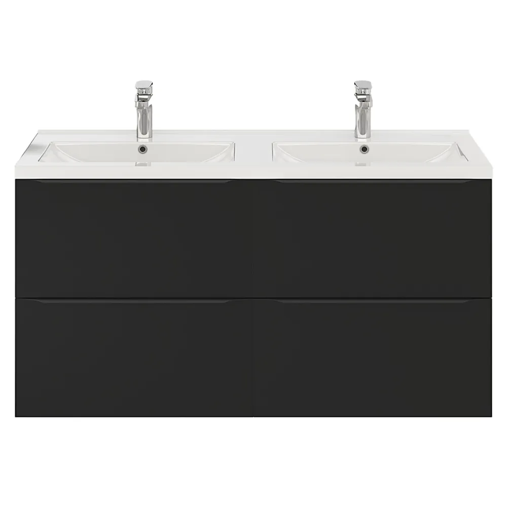 GoodHome Meuble vasque suspendu noir mat l.120 cm Imandra + plan double vasque blanc céramique Nira,