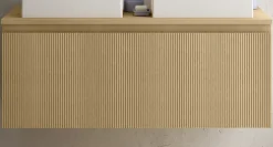 Meuble Buanderie|Ipiemme SRL Meuble vasque suspendu plaqué chêne miel strié l.120 cm + plan de toilette plaqué chêne miel pour 2 vasques, Pura+