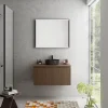 Meuble Buanderie|Ipiemme SRL Meuble vasque suspendu plaqué noyer strié l.90 cm + plan de toilette plaqué noyer, Pura+