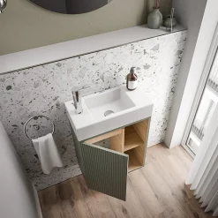 Bernstein Meuble vasque Vert Jade mat de salle de bain 55x24x59cm (LxPxH) 1 porte à gauche + 2 cases rangement - BELDIVO