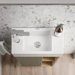 Bernstein Meuble vasque Vert Jade mat de salle de bain 55x24x59cm (LxPxH) 1 porte à gauche + 2 cases rangement - BELDIVO