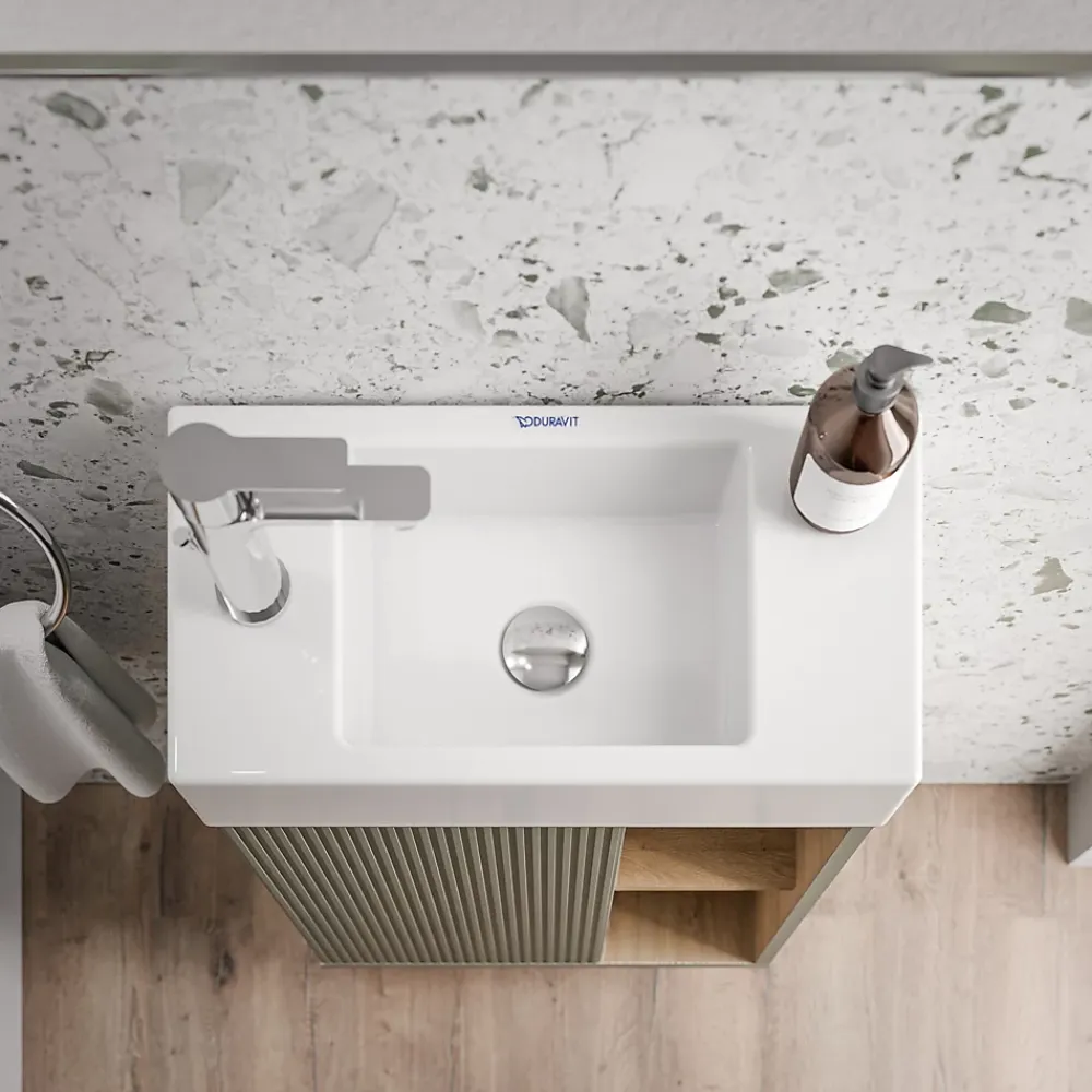 Bernstein Meuble vasque Vert Jade mat de salle de bain 55x24x59cm (LxPxH) 1 porte à gauche + 2 cases rangement - BELDIVO