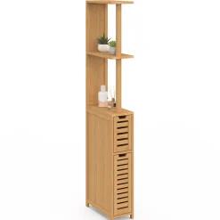 Meuble Wc|IDMarket Meuble WC 2 portes bambou BEA avec étagères