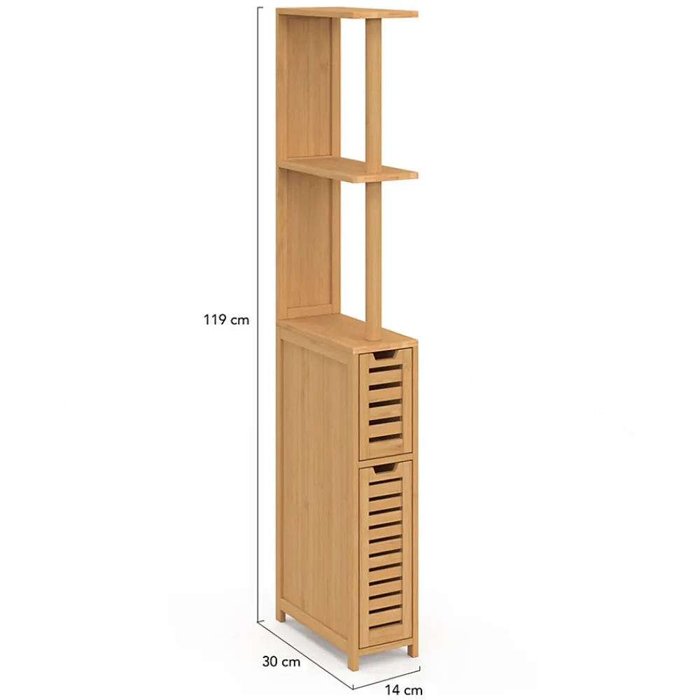 Meuble Wc|IDMarket Meuble WC 2 portes bambou BEA avec étagères
