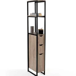IDMarket Meuble WC 3 portes DETROIT design industriel avec étagères