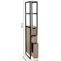 IDMarket Meuble WC 3 portes DETROIT design industriel avec étagères