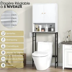 Meuble Wc|Giantex Meuble WC Au-Dessus des Toilettes Meuble de Salle De Bain avec Armoire à Double Porte Compartiment Ouvert Blanc