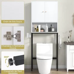 Meuble Wc|Giantex Meuble WC Au-Dessus des Toilettes Meuble de Salle De Bain avec Armoire à Double Porte Compartiment Ouvert Blanc