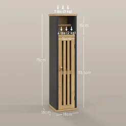 Homcom Meuble WC avec support papier toilette - porte, étagère - MDF noir bambou verni