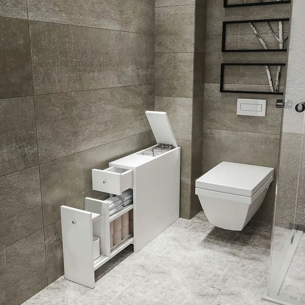 Pier Import Meuble WC blanc, 2 tiroirs rangement 1 porte MARFA