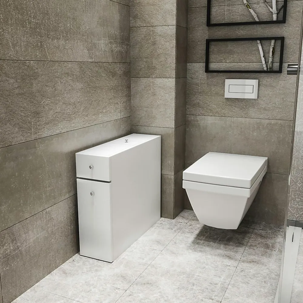 Pier Import Meuble WC blanc, 2 tiroirs rangement 1 porte MARFA