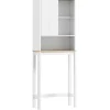 Meuble Wc|Homcom Meuble WC dessus de toilette style bohème - porte coulissante, étagère, niche - effet bois clair blanc