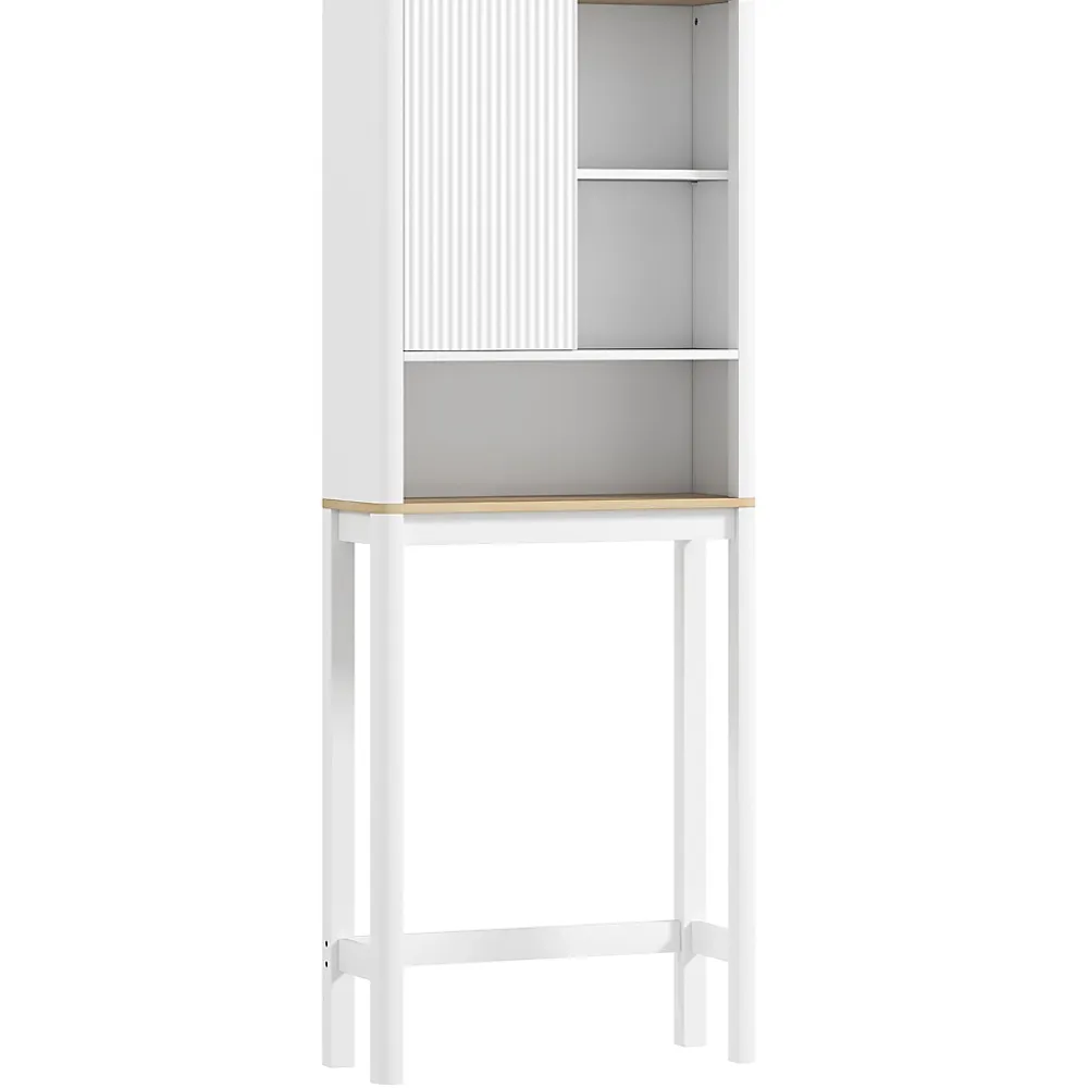 Meuble Wc|Homcom Meuble WC dessus de toilette style bohème - porte coulissante, étagère, niche - effet bois clair blanc