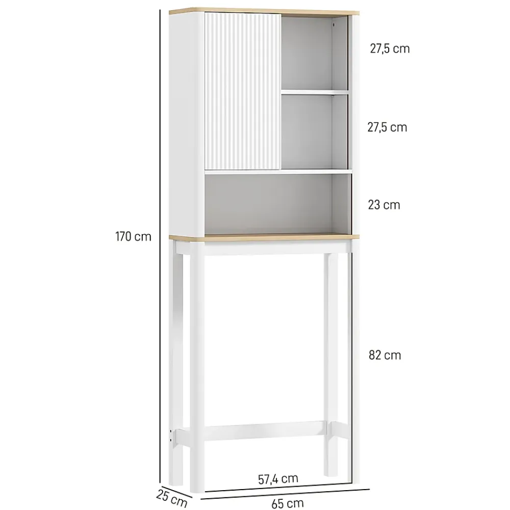 Meuble Wc|Homcom Meuble WC dessus de toilette style bohème - porte coulissante, étagère, niche - effet bois clair blanc