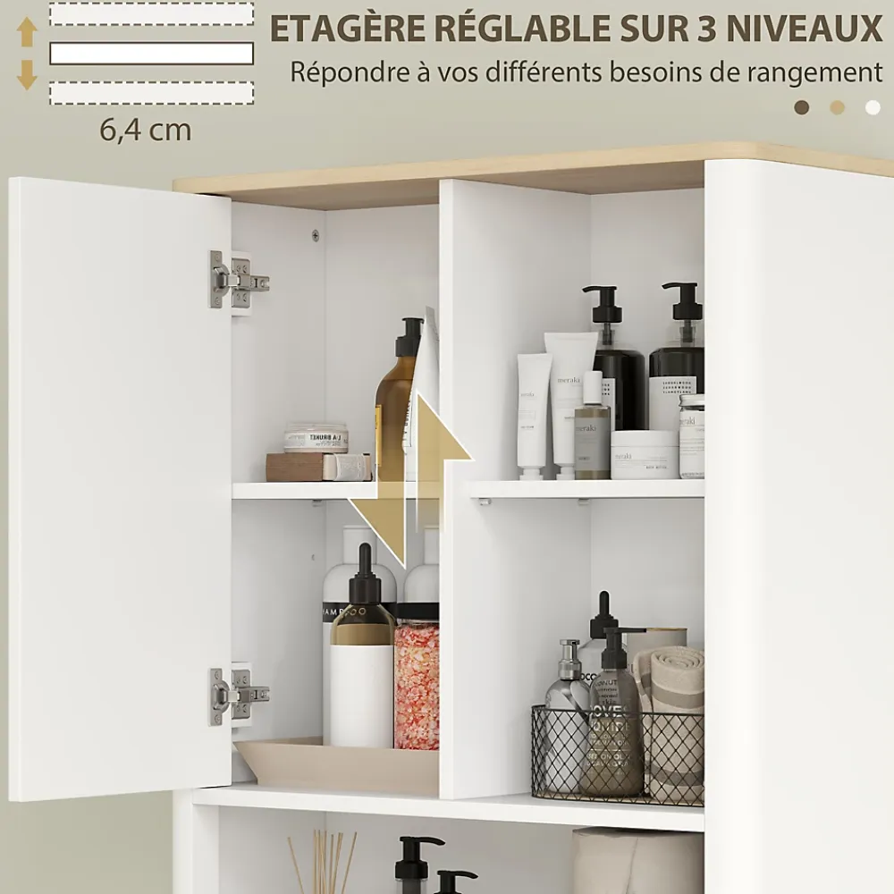 Meuble Wc|Homcom Meuble WC dessus de toilette style bohème - porte coulissante, étagère, niche - effet bois clair blanc