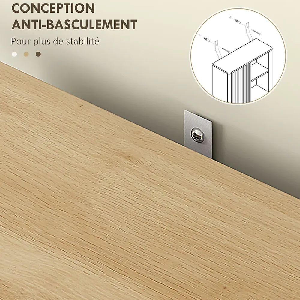 Meuble Wc|Homcom Meuble WC dessus de toilette style bohème - porte coulissante, étagère, niche - effet bois clair blanc
