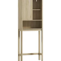 Homcom Meuble WC dessus de toilette style bohème - porte coulissante, étagère, niche - effet bois clair