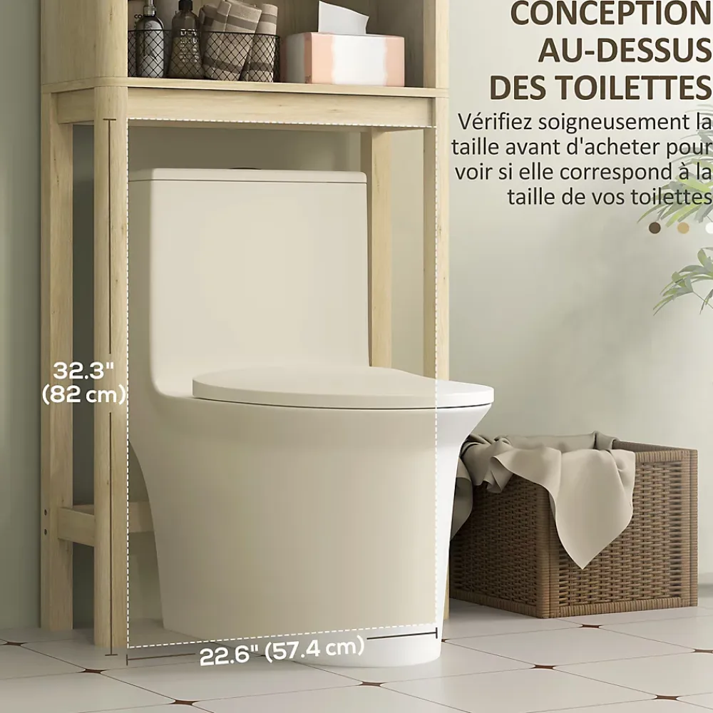 Homcom Meuble WC dessus de toilette style bohème - porte coulissante, étagère, niche - effet bois clair