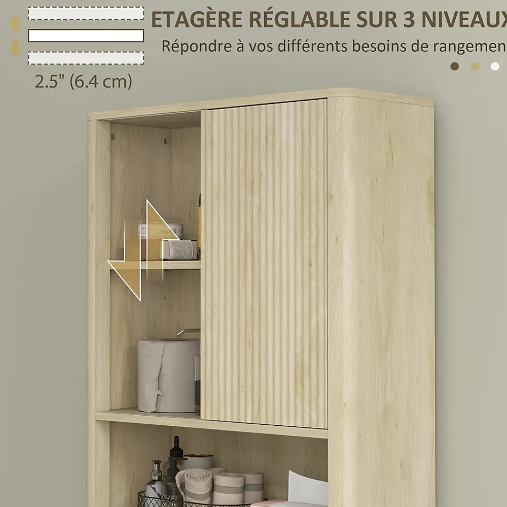 Homcom Meuble WC dessus de toilette style bohème - porte coulissante, étagère, niche - effet bois clair