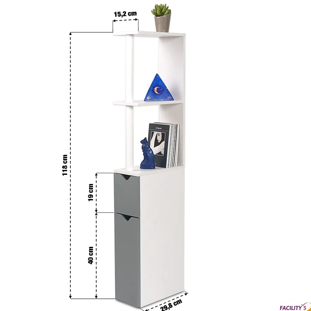 Meuble Wc|Facility'S Meuble WC effet bois avec 2 portes grises