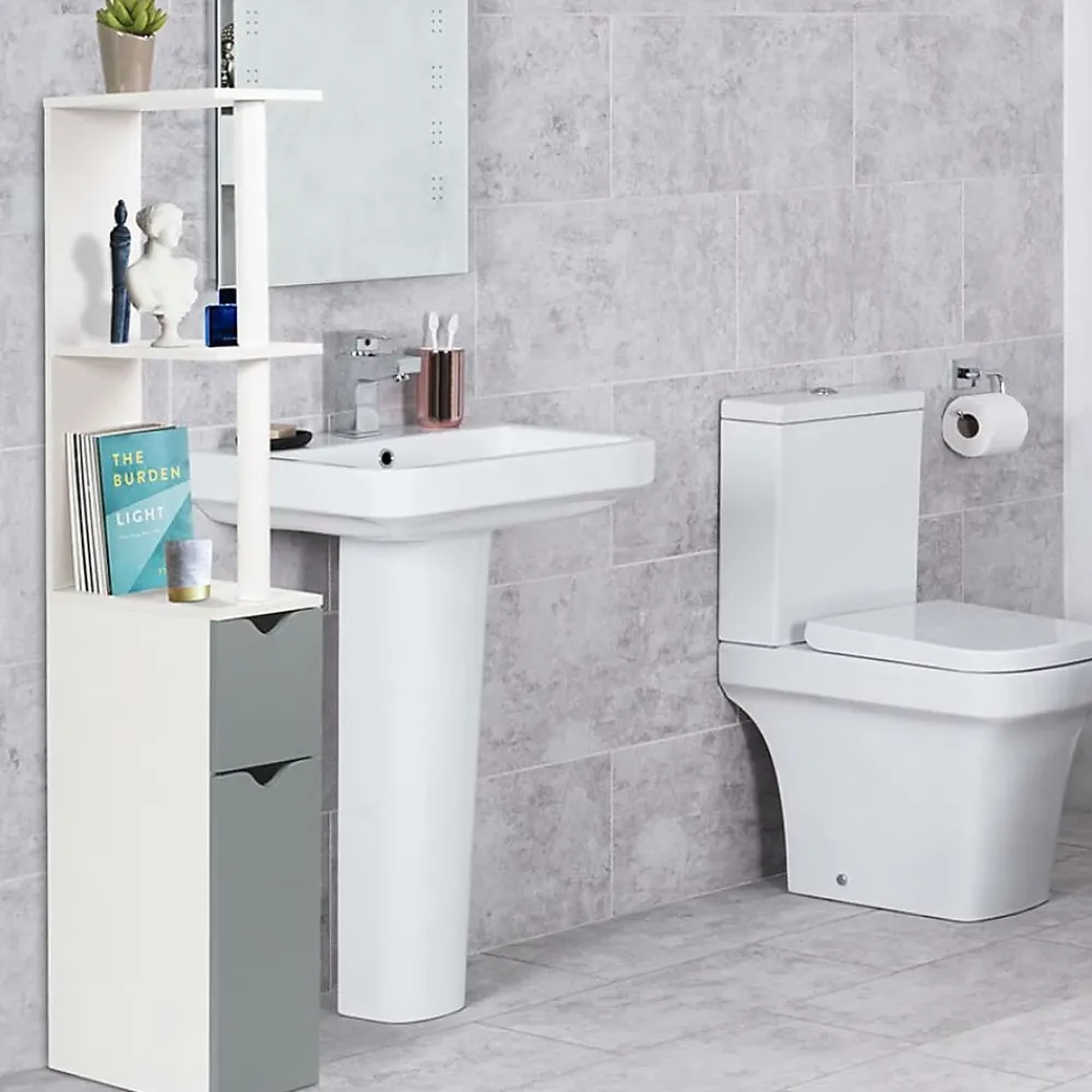 Meuble Wc|Facility'S Meuble WC effet bois avec 2 portes grises