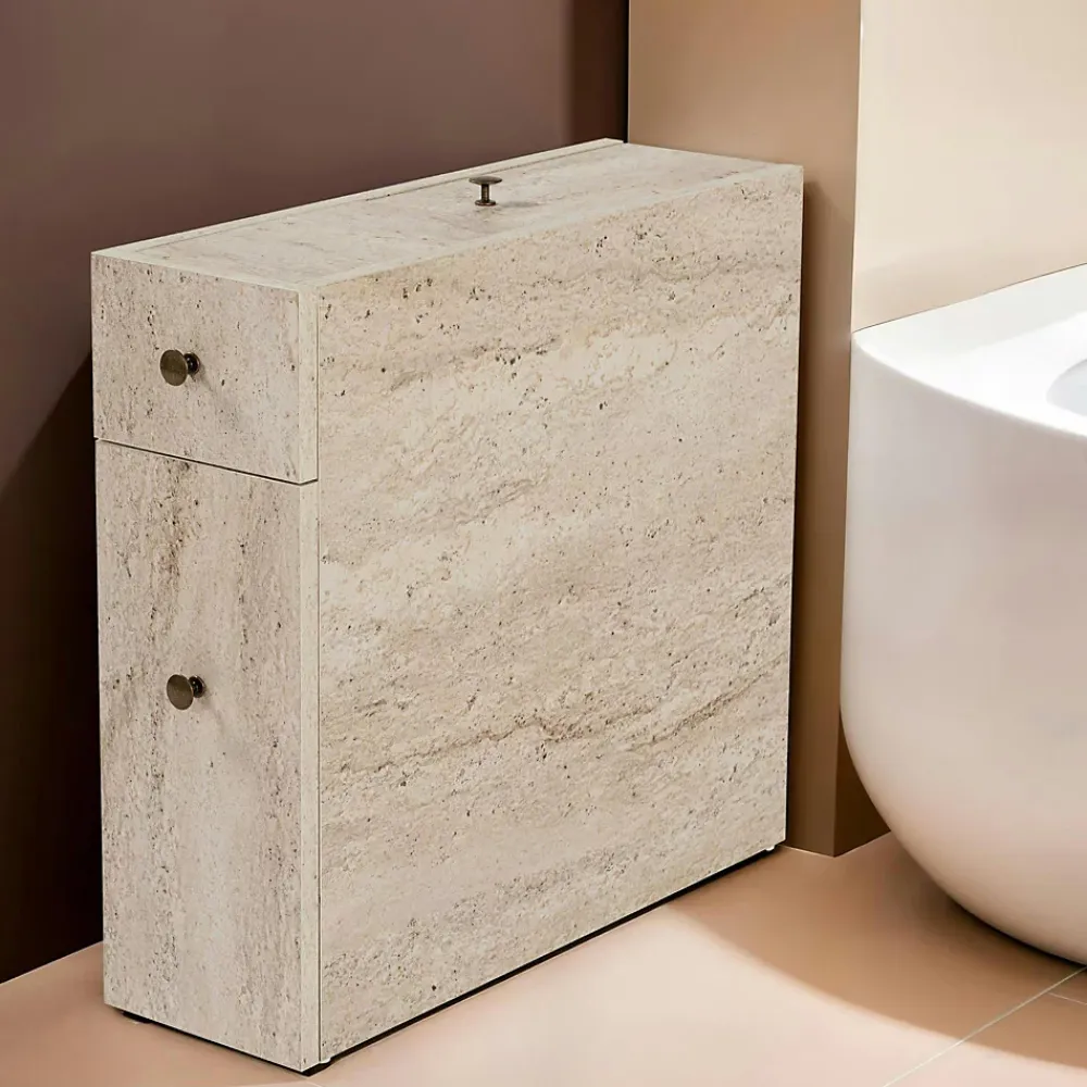 Pier Import Meuble WC effet travertin, 2 tiroirs 1 porte MARFA