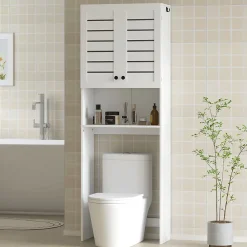 Meuble Wc|Homcom Meuble WC meuble dessus toilettes style classique chic 2 portes étagère niche blanc