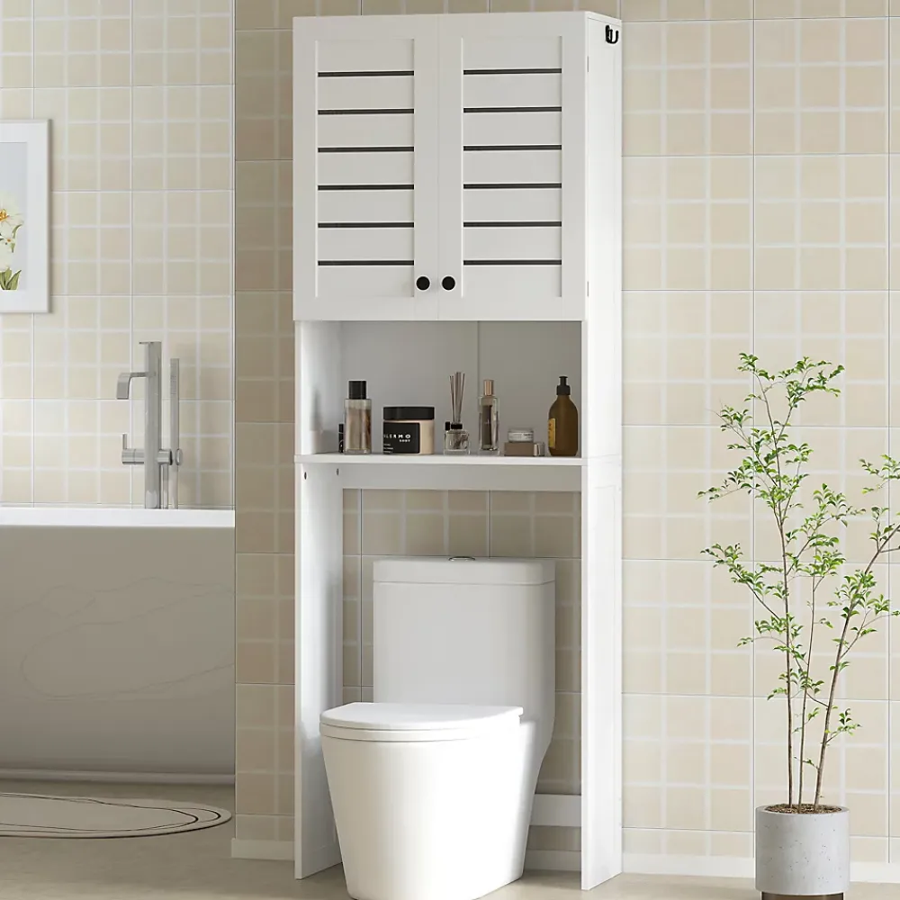 Meuble Wc|Homcom Meuble WC meuble dessus toilettes style classique chic 2 portes étagère niche blanc