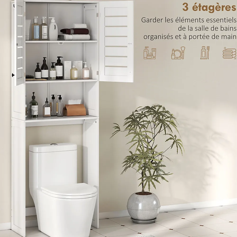 Meuble Wc|Homcom Meuble WC meuble dessus toilettes style classique chic 2 portes étagère niche blanc