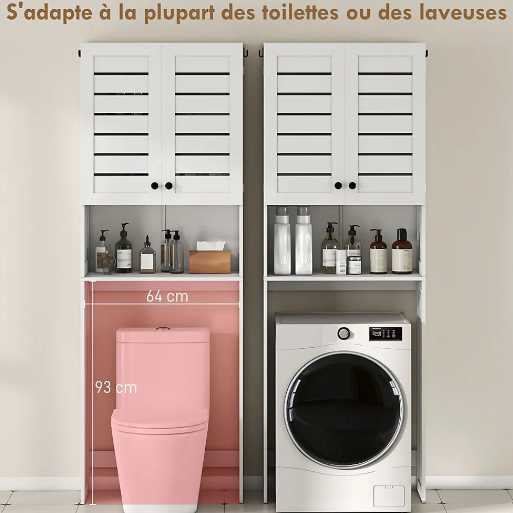 Meuble Wc|Homcom Meuble WC meuble dessus toilettes style classique chic 2 portes étagère niche blanc