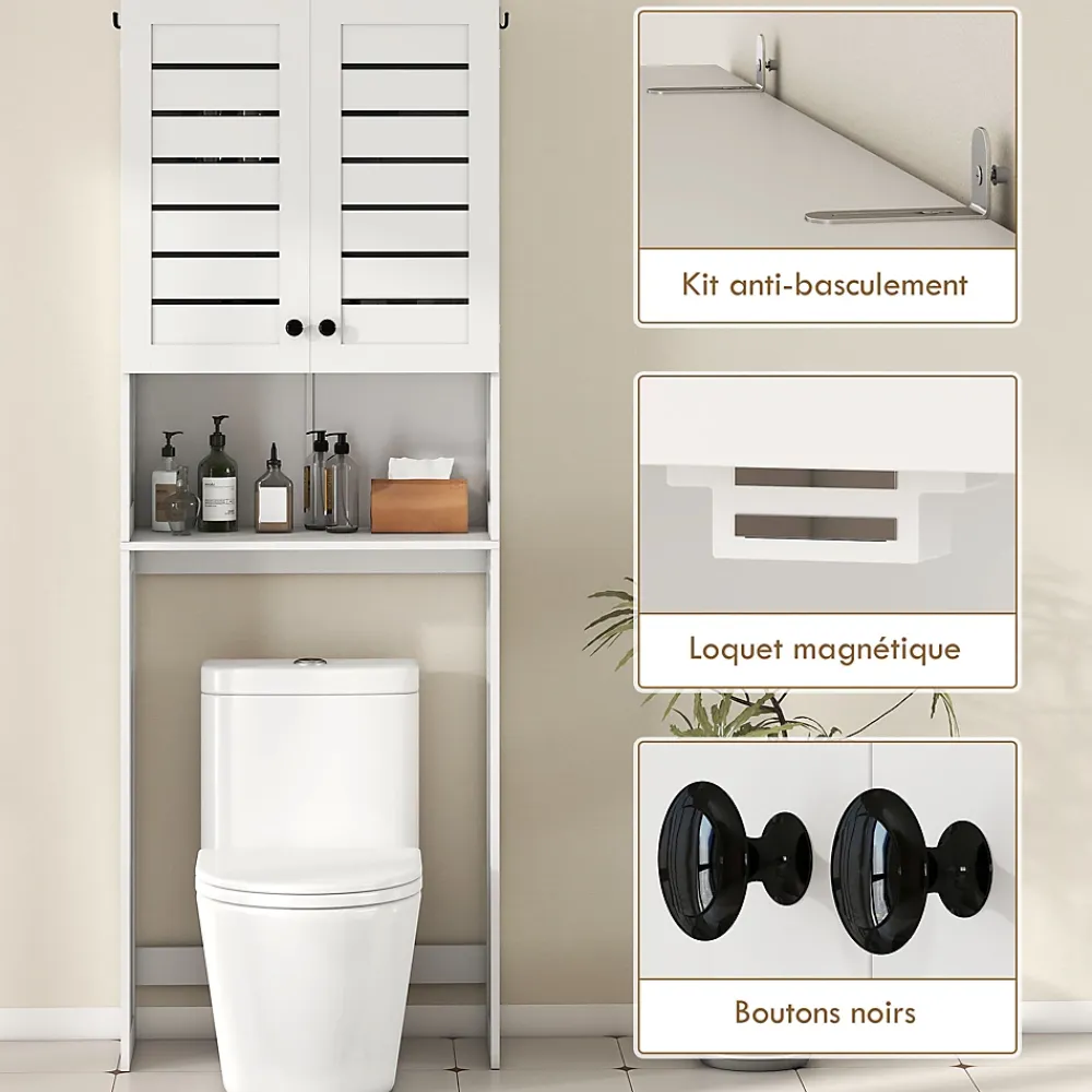 Meuble Wc|Homcom Meuble WC meuble dessus toilettes style classique chic 2 portes étagère niche blanc