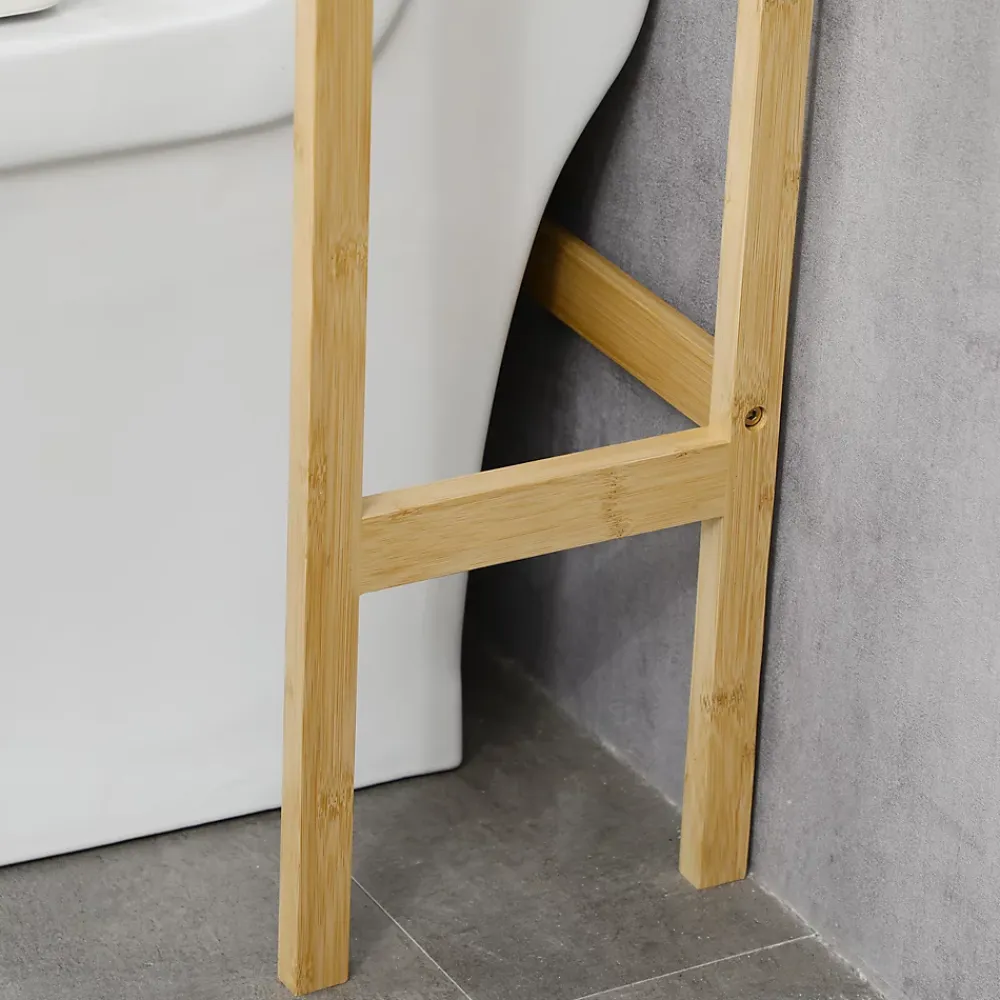 kleankin Meuble WC meuble dessus toilettes style cosy dim. 60L x 23l x 173H cm portes à lattes étagère bambou MDF aspect bois clair