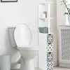 Meuble Wc|Meuble De Salle De Bains Faible Profondeur|IDMarket Meuble WC étagère bois WILLY 3 portes blanc et motif carreaux de ciment gris