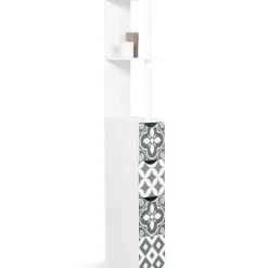 Meuble Wc|Meuble De Salle De Bains Faible Profondeur|IDMarket Meuble WC étagère bois WILLY 3 portes blanc et motif carreaux de ciment gris