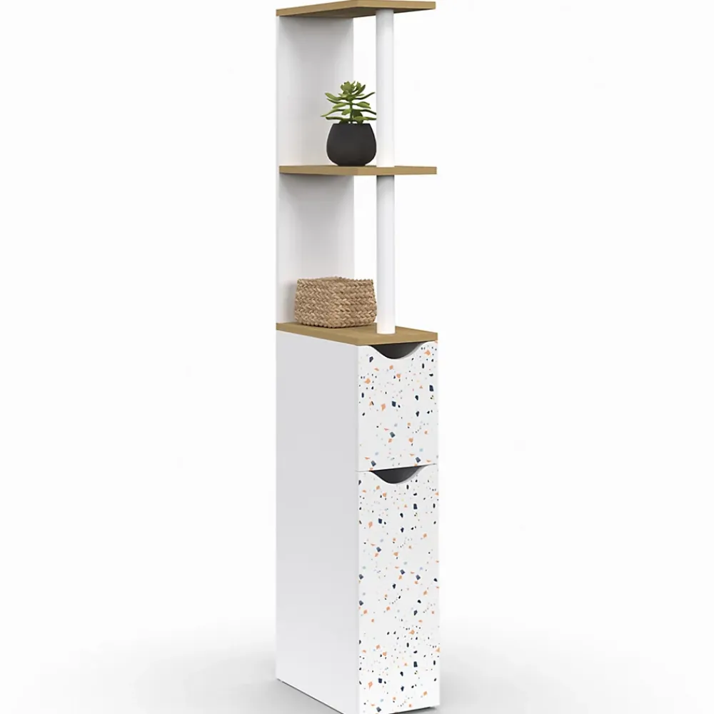 Meuble Wc|IDMarket Meuble WC étagère WILLY 2 portes motif terrazzo et hêtre